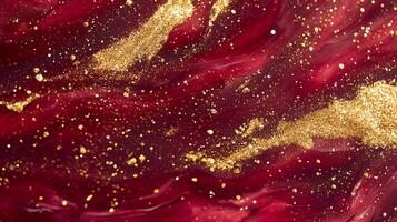 Abstract red and gold background with shimmering particles, creating a luxurious and festive atmosphere. Ideal for elegant designs. photo