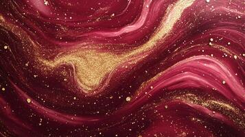 Abstract texture of swirling crimson and gold creates a luxurious and mesmerizing effect, like a liquid gem. Glittering elegance. photo
