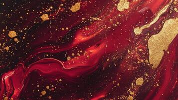Elegant abstract art featuring swirling reds, dark hues, and shimmering gold accents creates a sophisticated and luxurious visual experience. photo