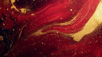 Abstract swirls of red and gold create a luxurious, opulent effect. The textures suggest movement and depth, perfect for backgrounds. photo