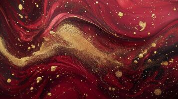 Abstract flowing art with dynamic swirls of crimson hues and golden specks creates a sense of swirling depths and richness. photo