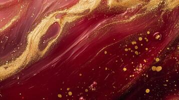 A mesmerizing blend of deep red hues and shimmering gold accents creates an abstract and luxurious visual texture. photo