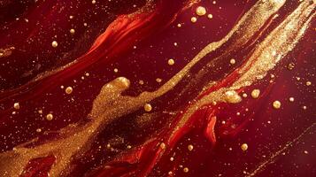 Opulent abstract art featuring flowing gold textures against a deep red backdrop, creating a rich and luxurious visual experience. photo