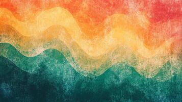Abstract watercolor pattern of red, orange, yellow, and green waves. A textured backdrop with soft color transitions. photo