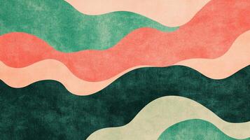 Abstract waves in green, orange, and tan evoke a sense of calm and movement. The textured surface adds depth to the simple design. photo
