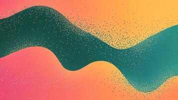 Colorful abstract art featuring flowing, wavy shapes in pink, orange, and green, adorned with delicate specks for added visual interest. photo