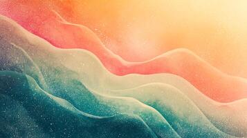 Abstract art featuring layered, undulating forms in shades of teal, cream, pink, and orange, creating a dreamy, textured background. photo