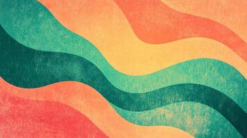 Retro-inspired abstract artwork with flowing waves of color and a textured vintage finish. Warm hues create a soothing, dynamic backdrop. photo