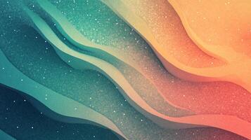 Abstract waves flow from cool teal to warm orange, speckled with stars, creating a dynamic gradient and mesmerizing depth. photo