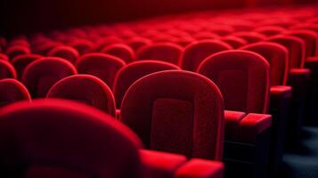 An inviting view of plush, red seating rows in an auditorium, theatre, or cinema promises an immersive and comfortable viewing experience. photo