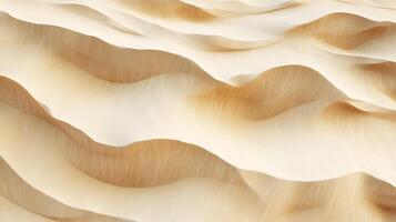 Abstract aerial view of soft, undulating beige and tan dunes. Gentle curves create patterns in the sand under diffused sunlight. photo