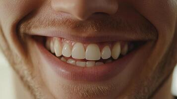 Smiling mouth exhibiting teeth. Healthy gums and a clean appearance are visible in this close-up of a warm, open smile, and expression. photo