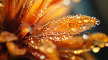 Macro flower petals glistening with dew. Intricate detail captures the essence of nature's quiet beauty in soft, diffused light. photo