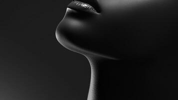 Monochromatic profile showcasing the smooth texture and curves of a person's face and neck against a dark, minimalist background. photo