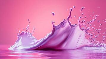 Liquid burst against a pink backdrop shows a captivating splash of liquid art, capturing the dynamism of fluids and the beauty of motion. photo