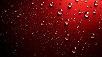 Water droplets glisten on a sleek, ruby surface, creating a captivating contrast of texture and color. A dance of light and reflection. photo