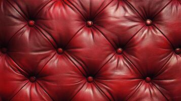Close-up of meticulously crafted red leather upholstery, diamond-patterned with button tufting, creating depth and luxury. photo