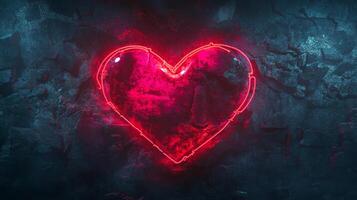 Glowing heart on stone, Valentine's day love concept, red heart, dark theme. Valentine's background, heart shape, love symbol. photo