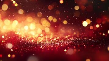 A dazzling array of red and gold bokeh lights creates a festive and elegant abstract background. Ideal for celebrations and events. photo
