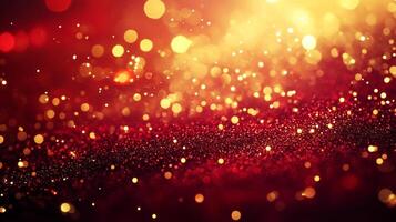 A mesmerizing dance of red and gold lights, scattered and diffused, creating a warm and festive atmosphere. Elegant and captivating visual. photo