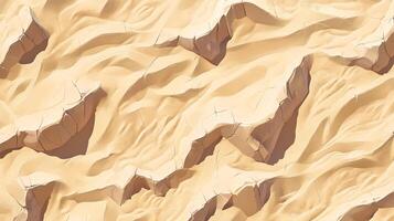 Sandy vista of rolling dunes and rocky terrain in a monochromatic landscape. Light brown hues with shadows adding depth and dimension. photo