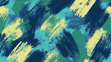 Abstract artwork featuring brushstrokes of blue, teal, green, and yellow creating a dynamic and textured surface design. photo