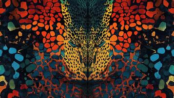 Vibrant, abstract fractal design featuring symmetric arrangements of colorful, organic shapes reminiscent of nature's patterns. photo