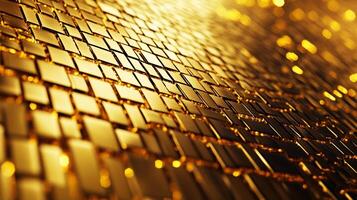 A luxurious golden surface, glistening with small tiles, creates a captivating mosaic of light and shadow, exuding opulence and sophistication. photo