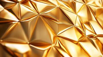 Abstract golden geometric pattern with gleaming reflective surfaces creates a luxurious and sophisticated texture with bold lines and angles. photo