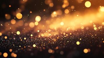 Abstract background featuring sparkling golden lights, creating a dreamy and magical bokeh effect with a warm, ethereal glow. photo