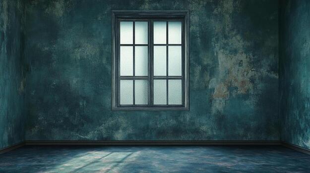 Dilapidated room featuring a window, showcasing worn walls and flooring, creating an atmosphere of decay and history in its simplicity. photo