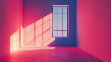 Abstract room with window bathed in light, shadows dance on walls. A minimalist study of color, light, and form in a square composition. photo