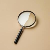 magnifying glass on beige background, showcasing minimalistic design and elegance photo