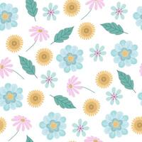 Seamless pattern with flowers and plants on white background. vector