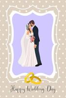 Kissing bride and groom in a frame. vector