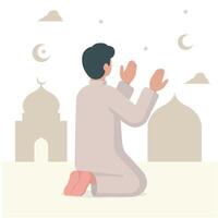 Man praying in front of mosque illustration vector