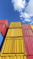 Colorful Stacked Shipping Containers Under a Blue Sky photo
