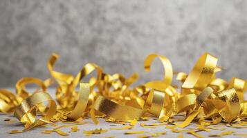 Golden Confetti and Ribbons on Gray Surface photo