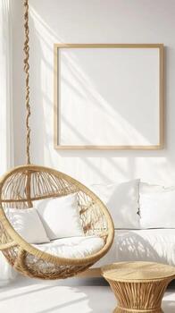 Woven Hanging Chair in a Bright Minimalist Room photo