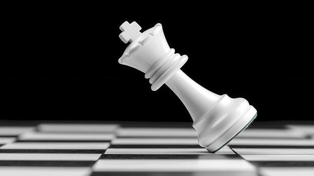 A captivating image of a white chess king standing alone on a black and white checkered board, symbolizing strategy, power, and solitude, this photograph captures the essence of competition and photo