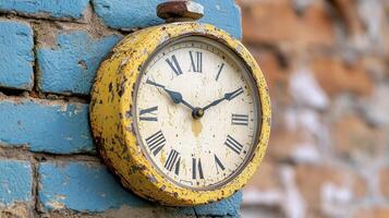 A captivating image of a vintage clock, showcasing its timeless design and historical significance The clock's aged face and rustic details tell a story of enduring craftsmanship and the passage of photo