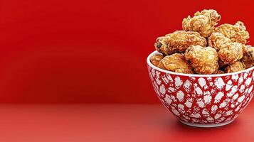 Delicious Fried Chicken Wings A High-Quality Image Showcasing Crispy, Golden-Brown Wings in a Decorative Bowl Against a Vibrant Red Background Perfect for Food Blogs, Restaurant Menus, or Social photo