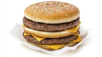 Delicious Double Cheeseburger Image Explore a high-quality, mouthwatering photograph of a classic double cheeseburger, perfect for food blogs, restaurant menus, and culinary websites, showcasing the photo