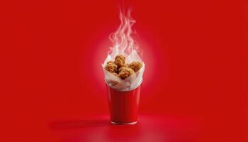 Crispy Deliciousness Indulge in Hot and Flavorful Fried Chicken Bites Displayed Against a Vibrant Red Backdrop, Perfect for Fast Food Cravings and Comfort Food Indulgence This Tempting Image photo