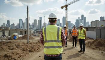 Construction Site Safety and Teamwork A Professional Perspective on Urban Development, Showcasing Skilled Workers, Architecture, and Infrastructure Progress in a Bustling City Explore the Hard Work photo