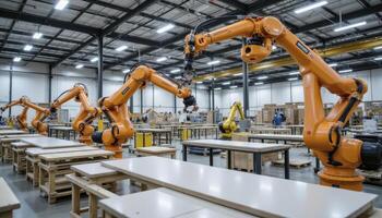 Capturing the Essence of Modern Manufacturing A Visual Exploration of Robotic Arms in Action, Showcasing Automation, Precision, and Innovation in a Factory Setting, Highlighting the Intricate Dance photo