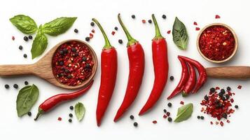 Captivating Still Life of Red Chili Peppers, showcasing vibrant colors and textures This close-up shot highlights the natural beauty and spiciness of these peppers, ideal for culinary enthusiasts and photo