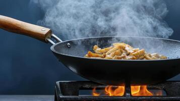 Captivating Culinary Delights Explore the Art of Stir-Frying in a Wok, Witnessing the Dance of Flames and the Rising Steam that Infuses Flavor into Every Savory Bite, a Symphony of Aromas Unfolding photo