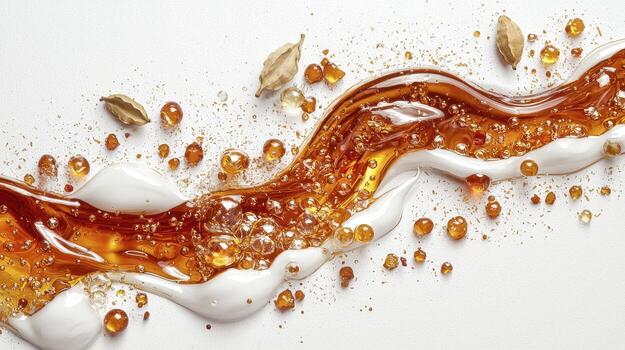 Captivating Close-Up of Golden Syrup Stream Explore the rich textures and warm tones of this exquisite liquid confectionery, captured in a high-resolution image perfect for culinary enthusiasts and photo