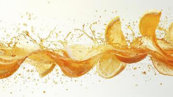 Captivating image showcasing a vibrant orange splash with perfectly sliced citrus fruits, creating a dynamic and refreshing visual that embodies summer, health, and natural beauty Ideal for photo